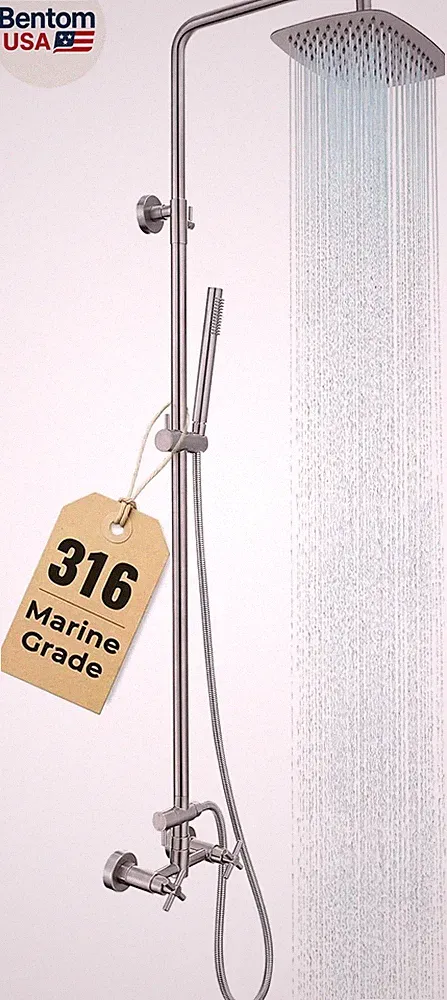 316 Marine Grade Stainless Steel Outdoor Shower Kit - Includes 10" Rain Shower H