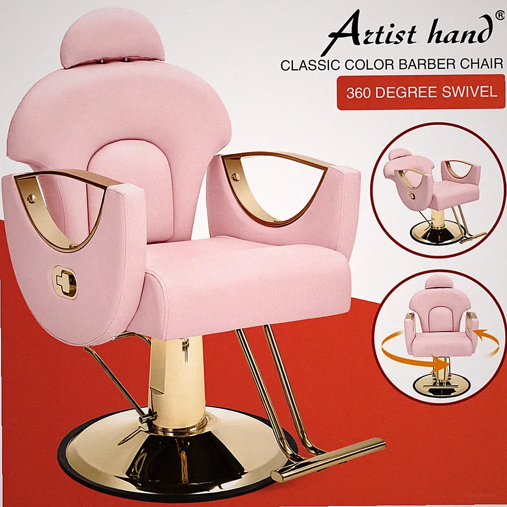 All Purpose Reclining Pink Barber Chair Hydraulic Salon Hair Styling Beauty