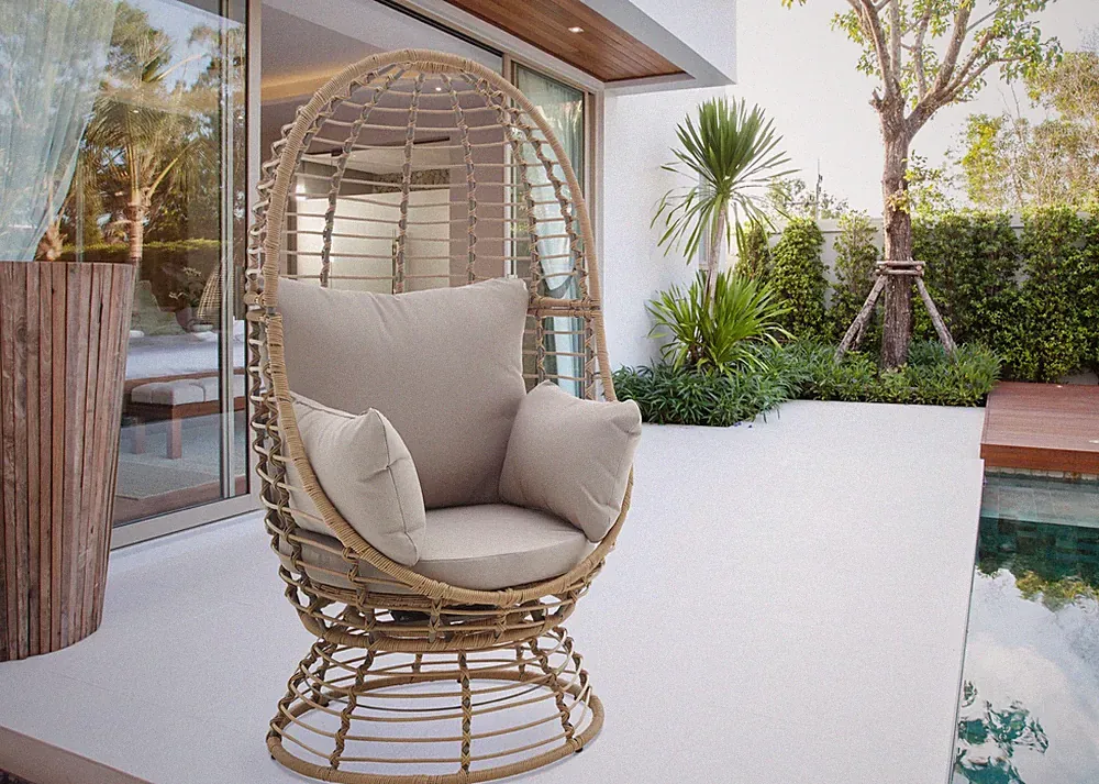 Barton Oversized Egg Style Wicker Chair w/Canopy & 4 Cushions Swivel Outdoor