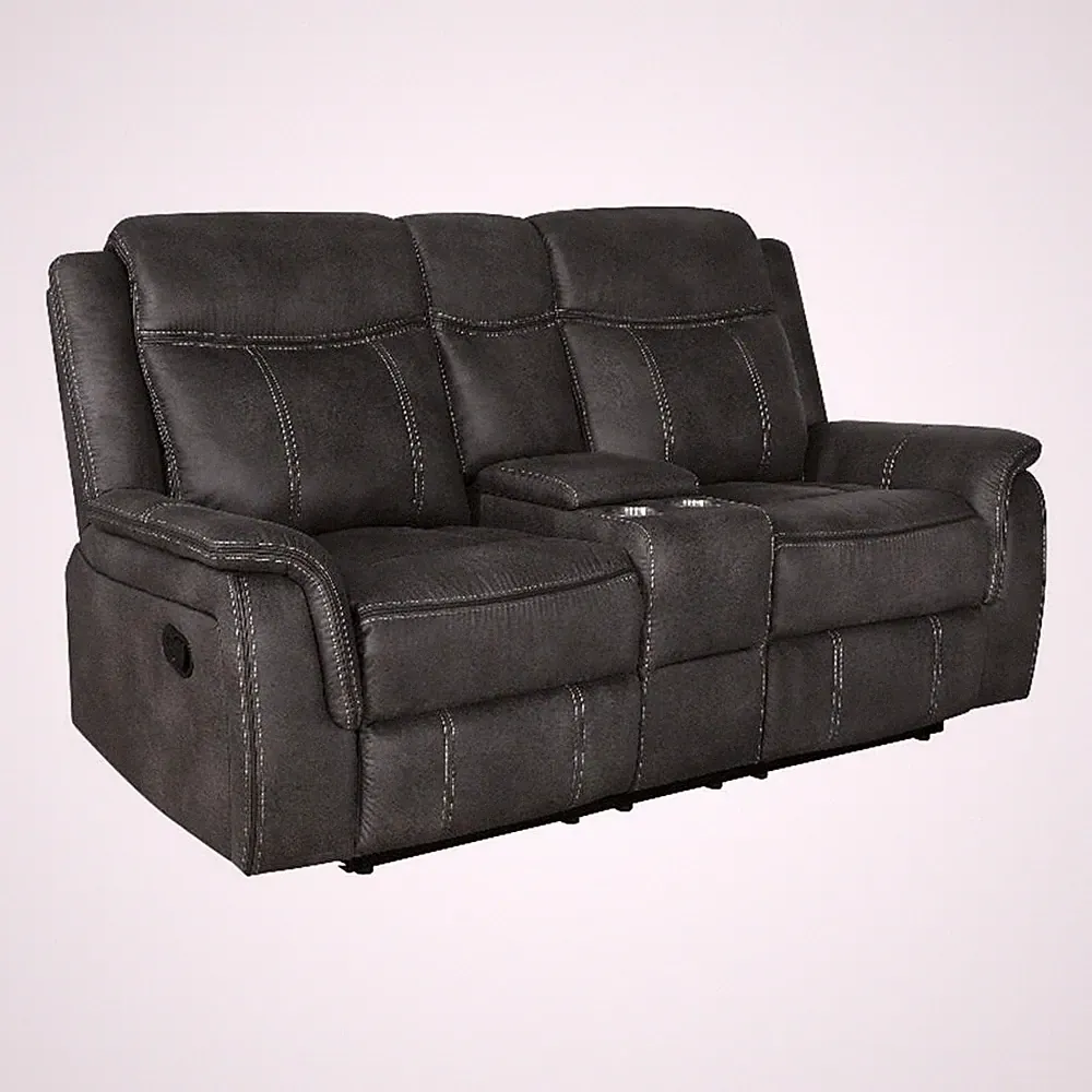 Benjara Tom 74" Motion Manual Recliner Loveseat- Gel Foam- Black Faux Leather