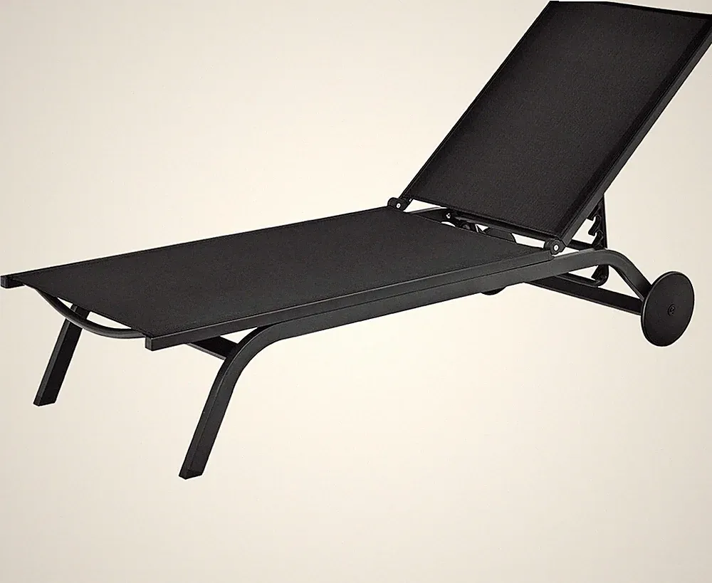 Black Adjustable Outdoor Aluminum Chaise Lounge Chair with Wheels