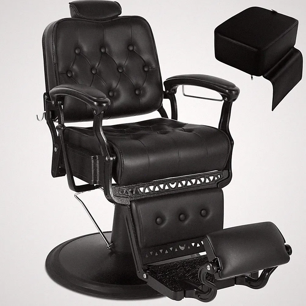 Black Heavy Duty Hydraulic Recline Barber Chair Salon Beauty w/Kids Booster Seat