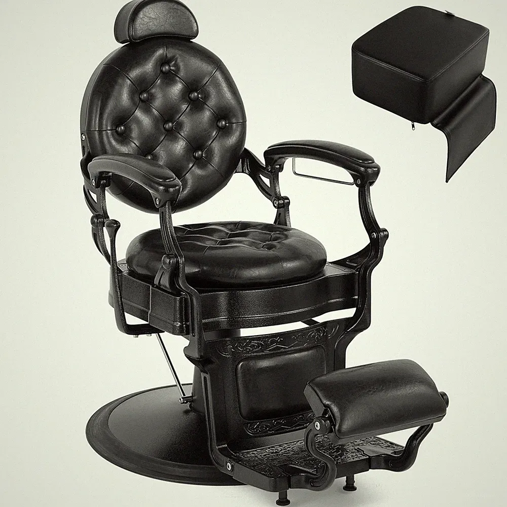 Black Vintage Heavy Duty Recline Hydraulic Barber Chair Salon w/Kid Booster Seat