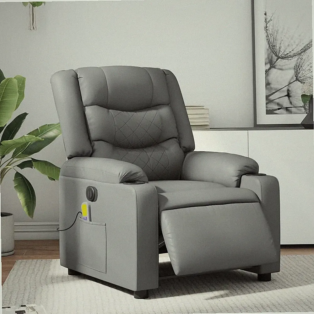 Electric Massage Recliner Chair Gray Faux Leather
