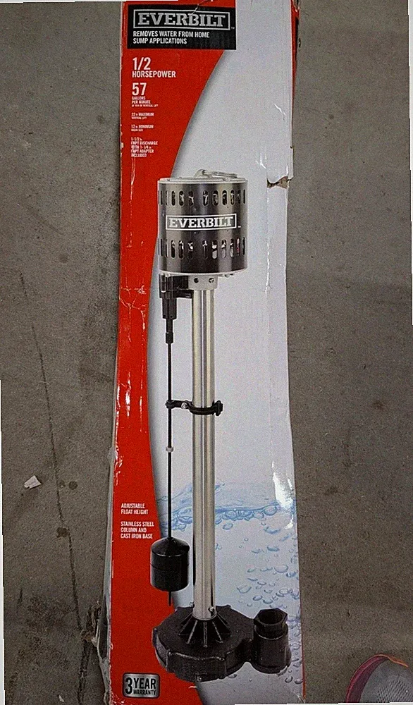 Everbilt Pedestal Sump Pump Stainless Steel and Cast Iron 1/2 HP SPL05003-LQ