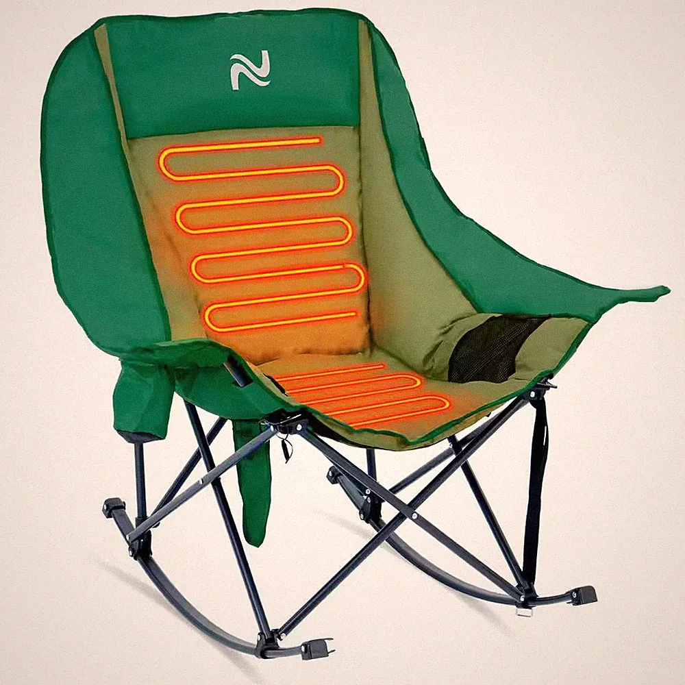 Green Oversized Heated Rocking Chair, Fully Padded Portable Recliner Rocker Chai