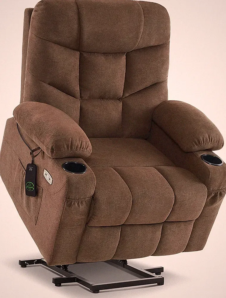 Mcombo Power Lift Recliner Chair with Extended Footrest for Elderly People, Fabr