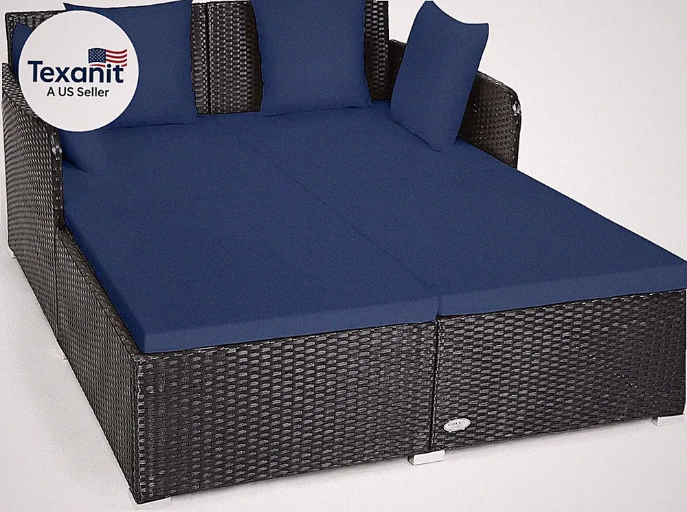 Outdoor Rattan Daybed, Sunbed Wicker Furniture W/Spacious Seat, Upholstered Cush