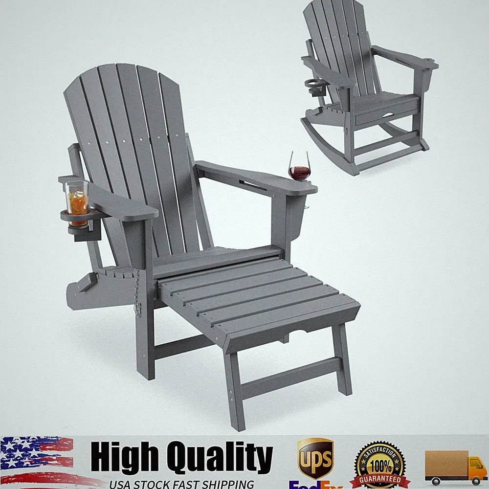 Outdoor Rocking Adirondack Chair, Folding Adirondack Rocking Chair with Footrest