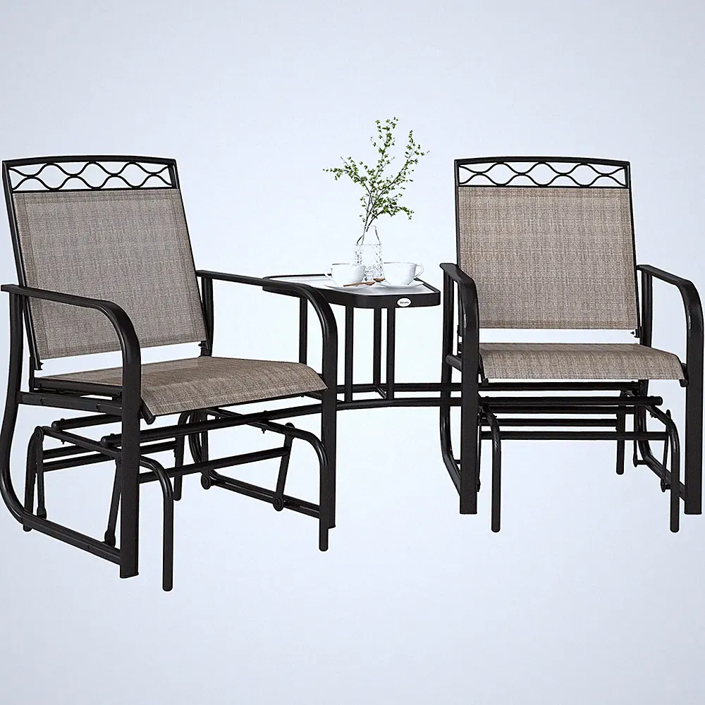 Outsunny 2-Person Outdoor Glider Rocker Chair with Center Table for Backyard