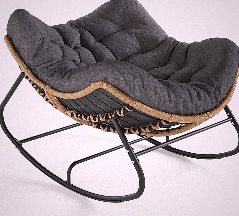 SWITTE Outdoor Rocking Chair, Oversized Patio Papasan Rocker, Comfy Wicker Readi
