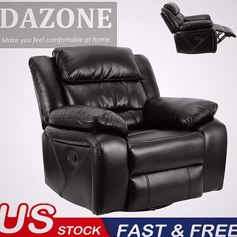 Swivel Rocker Recliner Chair PU Leather SingleSofa Modern Chair Manual Reclining