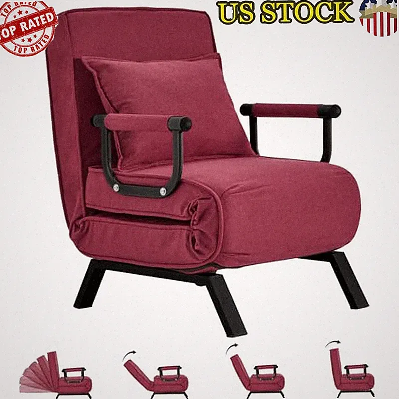 Tri-fold Convertible Sleeper Chair Adjustable Armchair Pillow Couch New Backrest