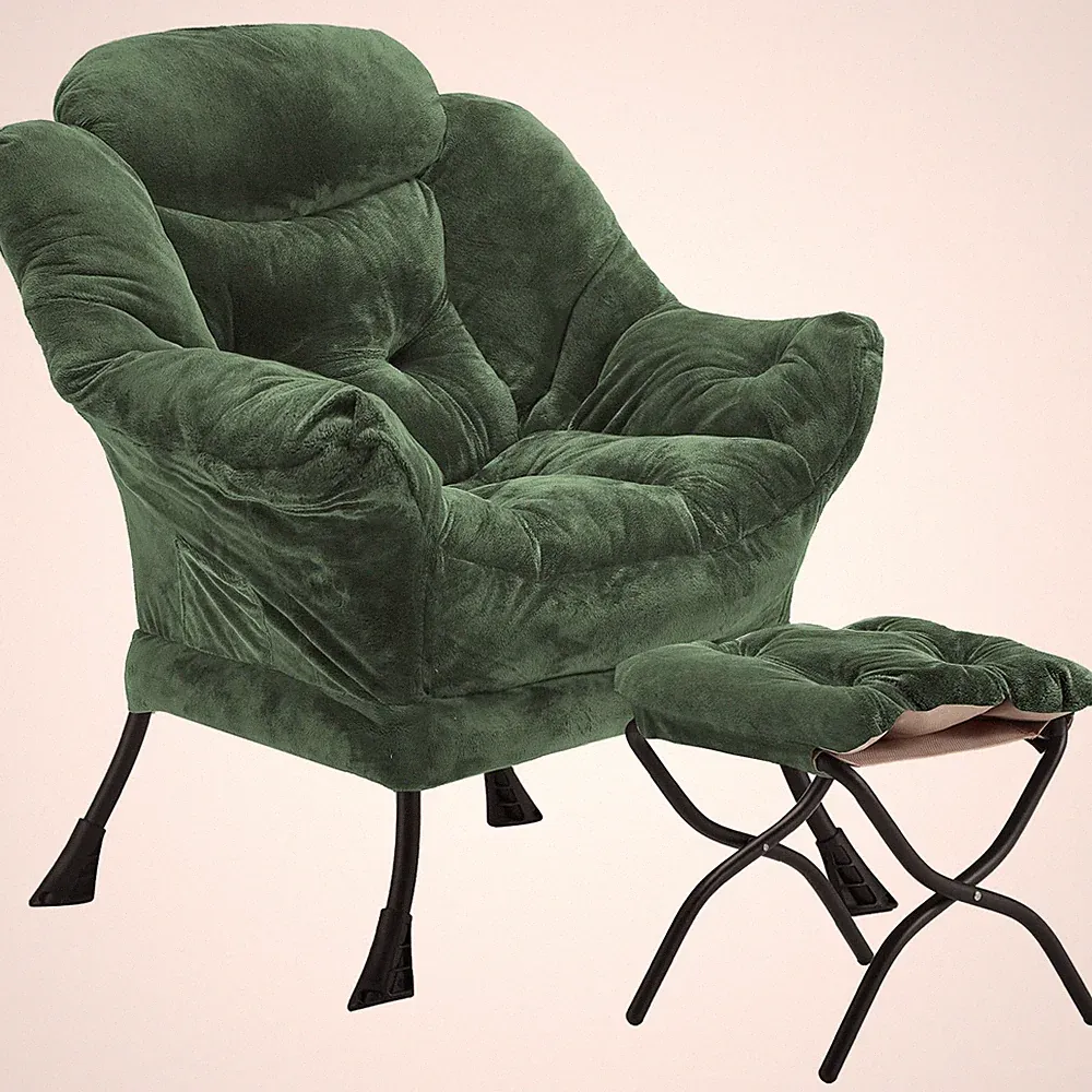Youtanic Lazy Chair with Folding Ottoman, Accent Chair Plush Upholstered
