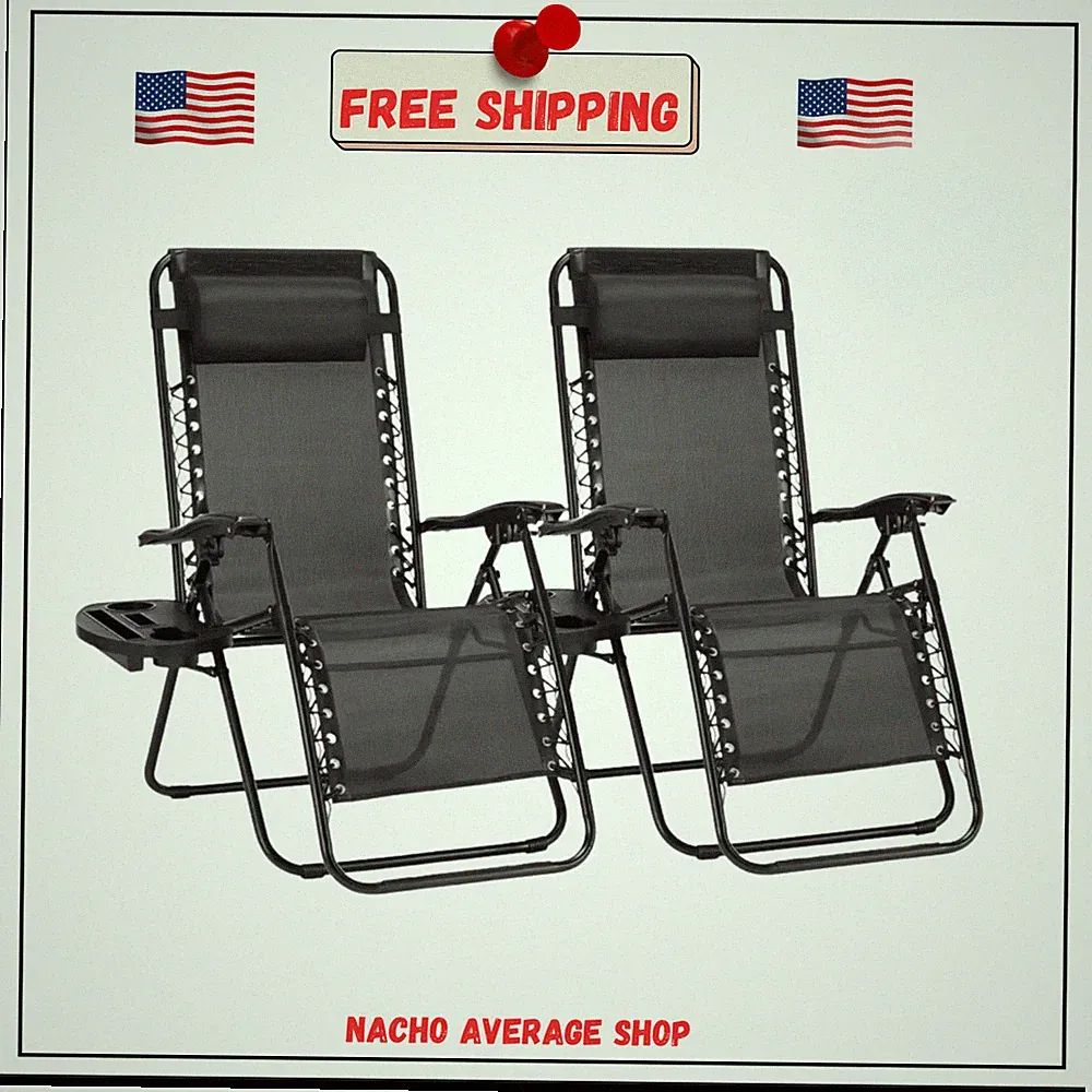 Zero Gravity Set of 2 Portable Recliner Camping Patio Outdoor Garden Lounge